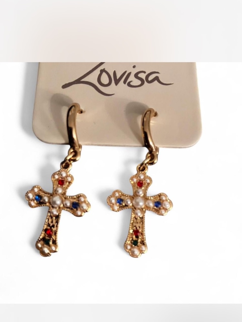 Lovisa Gold Cross Drop Earrings with Multicolor Accents